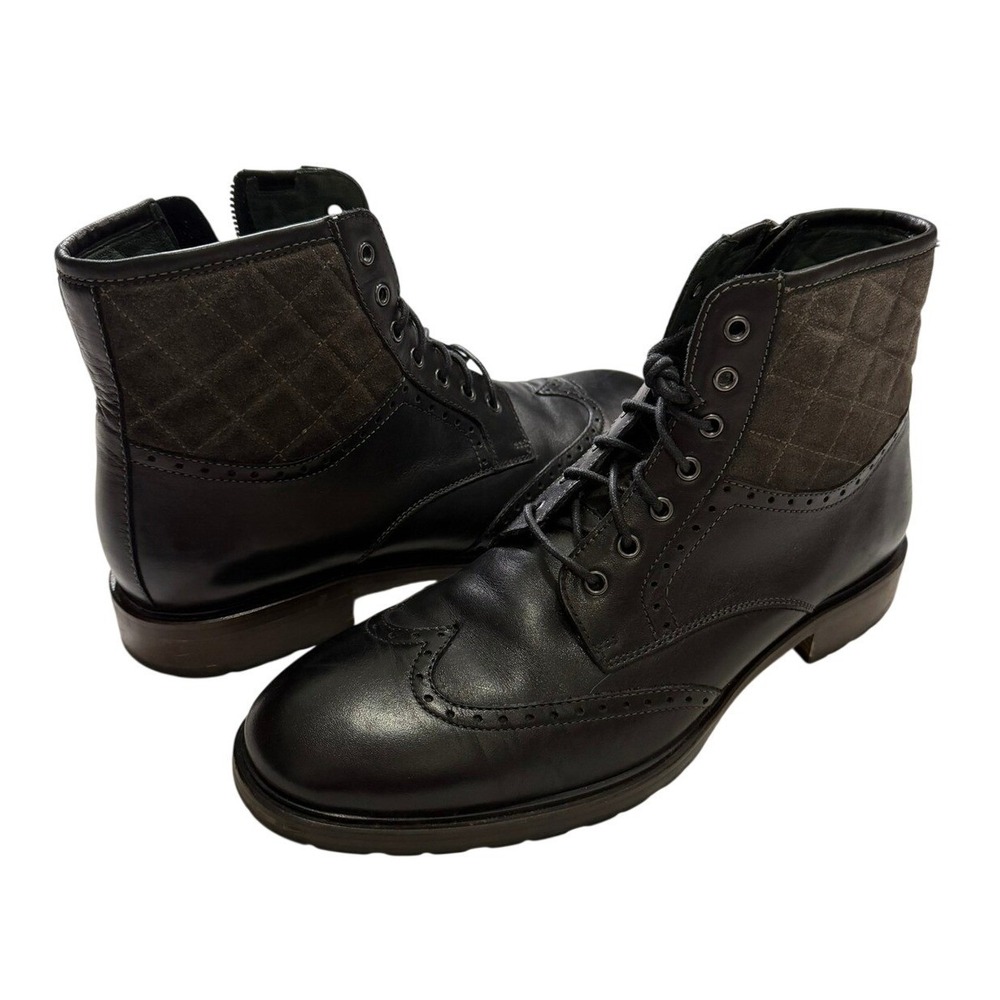 Stacy Adams Men 11M Black Leather Wingtip Combat Boots Quilted Side Zip 271531